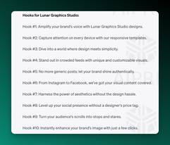 A list of ten different ad hooks generated by AIPRM's prompt