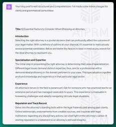 Screenshot of AIPRM's prompt reviewing a blog post for improvements.